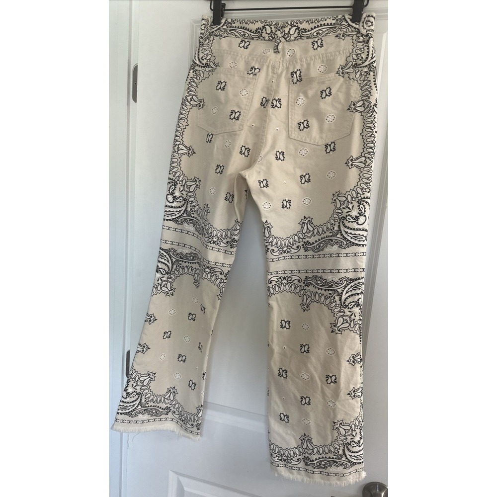 Tory Burch Size 27 Paisley Logo Raw Edge Boot Denim Pant Ivory Americana Bandana - Picture 7 of 15